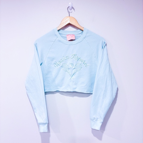 Hoaka Apparel Tops - HOAKA APPAREL Mint green embroidered cropped sweatshirt | Cotton pullover | XS*